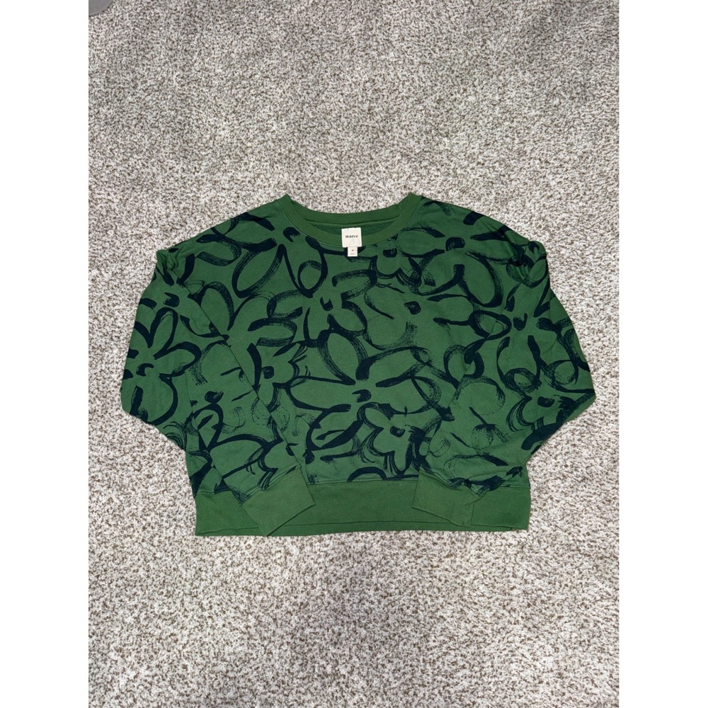 Maeve Anthropologie Green Black Floral Brushstroke Sweatshirt Medium